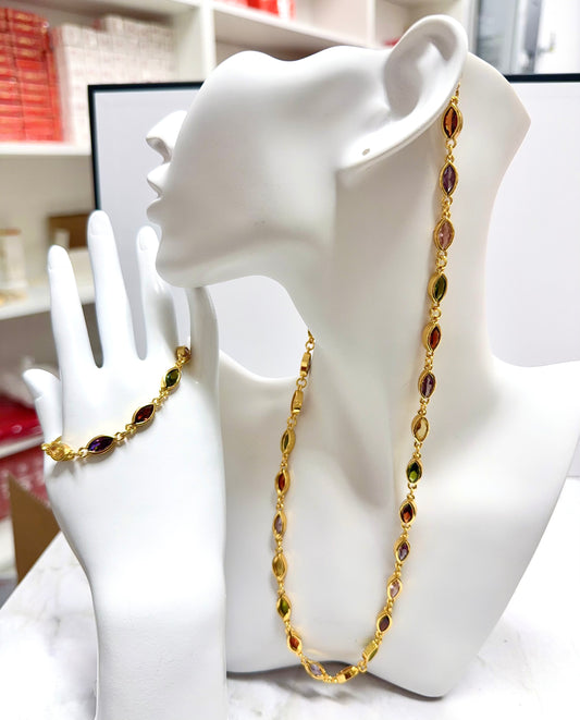 Tourmaline Gemstones Necklace + Bracelet