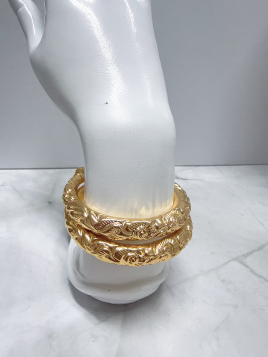 Cambodian Lotus Gold Plated Bangles | Set of 2