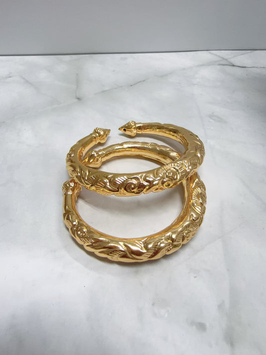 Cambodian Lotus Gold Plated Bangles | Set of 2