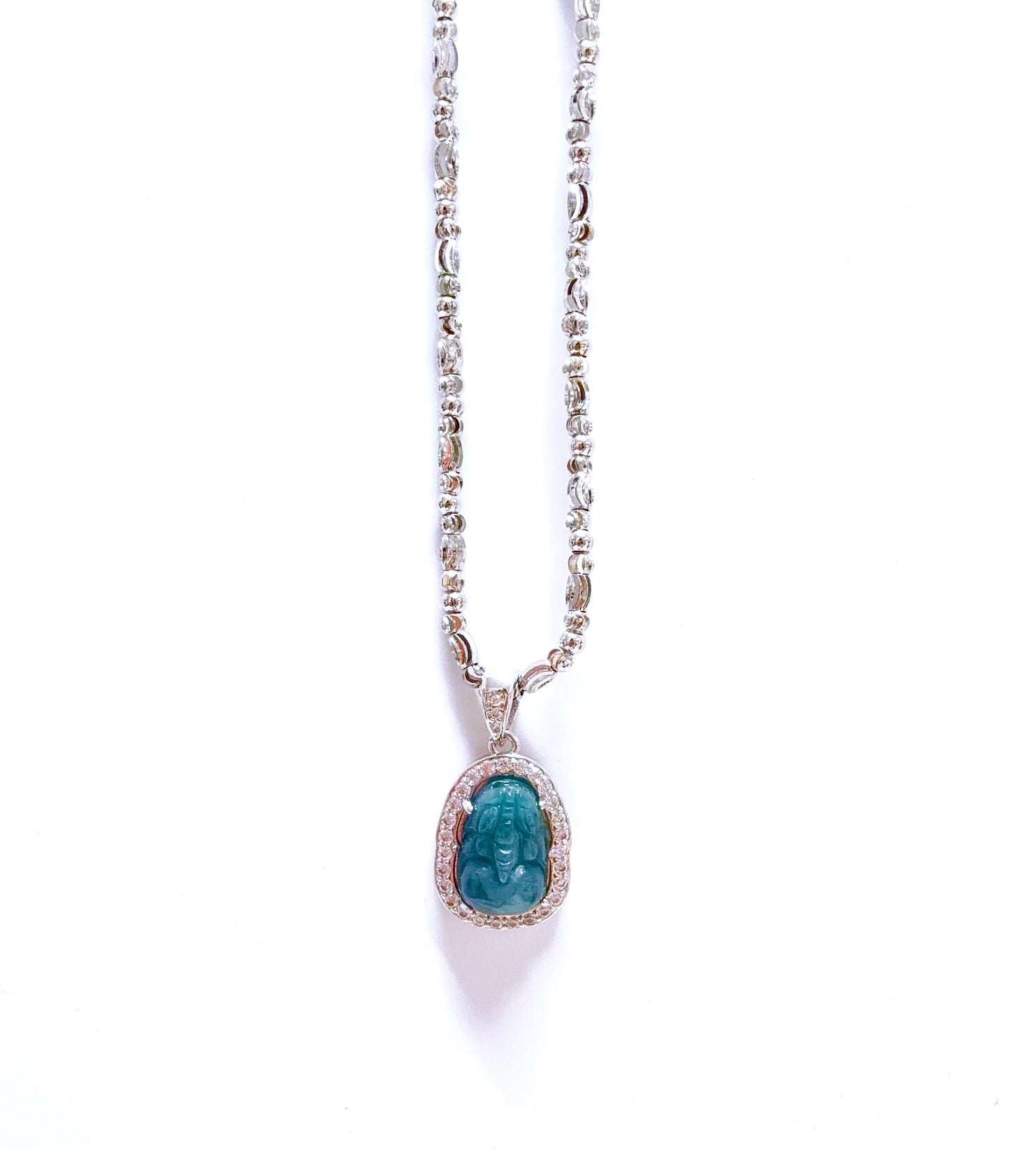 Jade Pixiu with Cubic Zirconia Pendant Necklace
