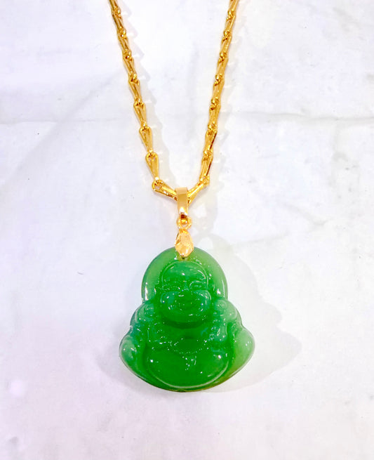 Jade Laughing Buddha Pendant Necklace