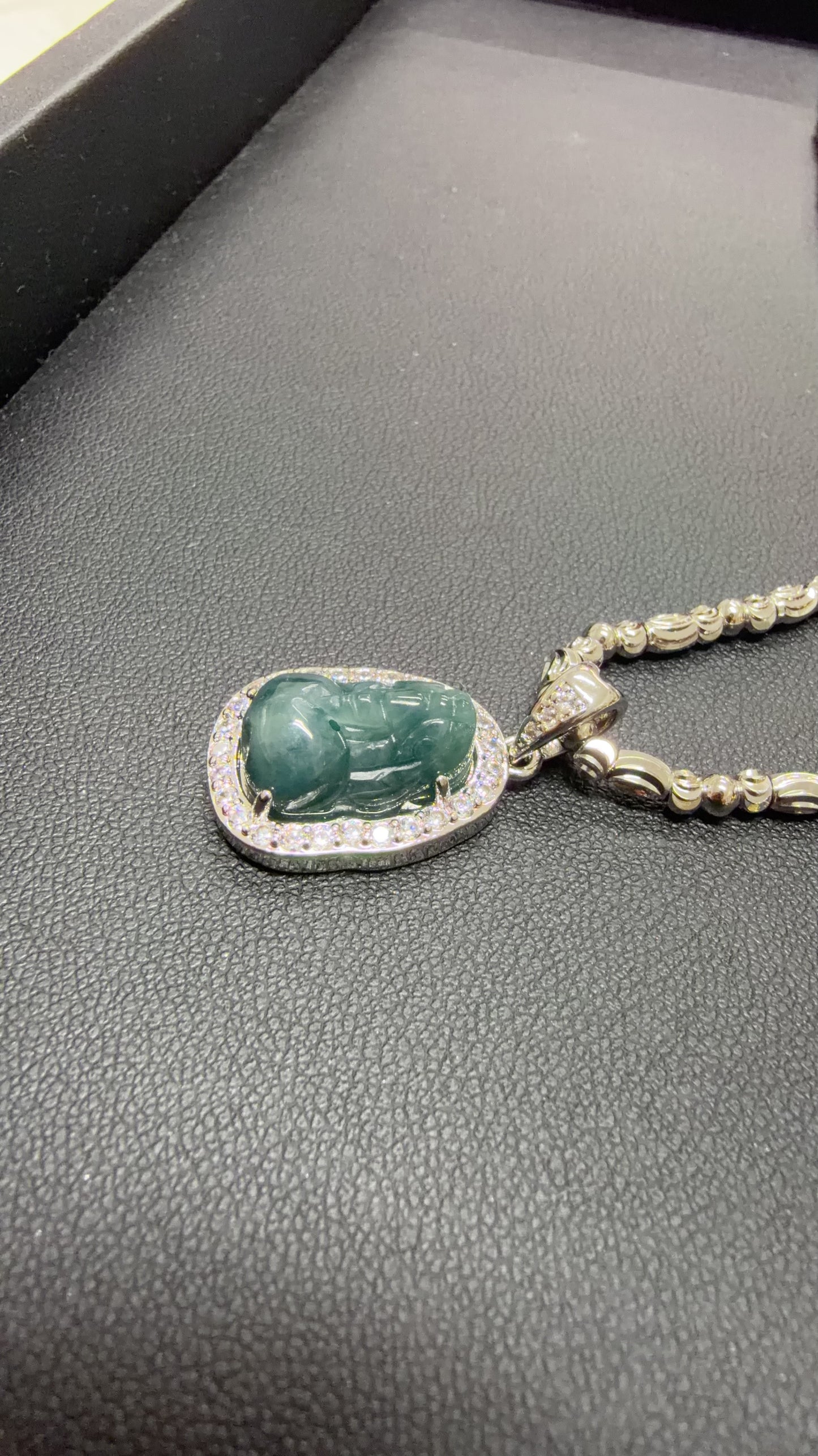 Jade Pixiu with Cubic Zirconia Pendant Necklace