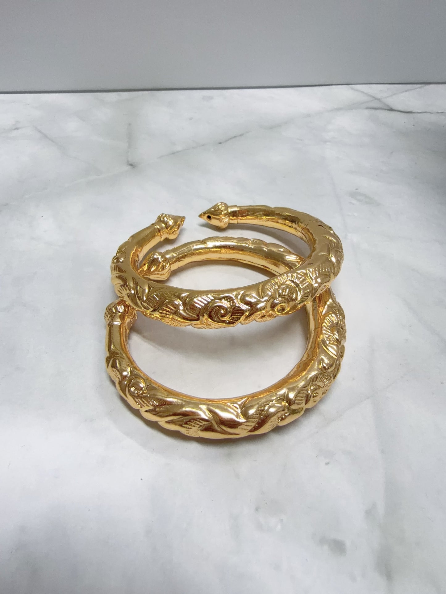 Cambodian Lotus Gold Plated Bangles | Set of 2