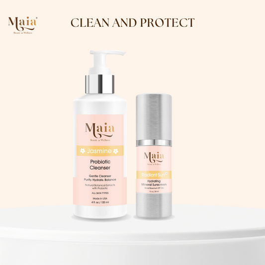 Maia Clean & Protect Set | Jasmine Cleanser + Radiant Sun SPF 50+